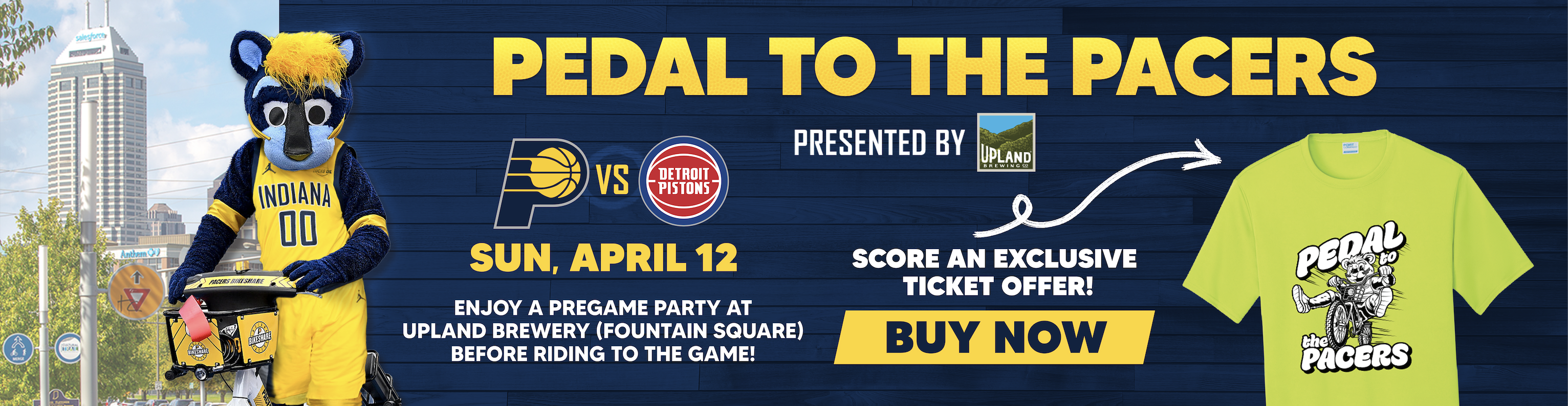 Pedal to the Pacers presented by Upland Brewing is back this Earth Month! Join us on April 12 for a one-of-a-kind pregame experience featuring a pre-ride party and a guided, police-escorted bike ride along the Indianapolis Cultural Trail: A Legacy of Gene & Marilyn Glick, all leading to Gainbridge Fieldhouse. Riders and fans will roll out from Upland Brewing in Fountain Square and arrive just in time to park their bikes, grab a drink, and get loud for Pacers basketball.