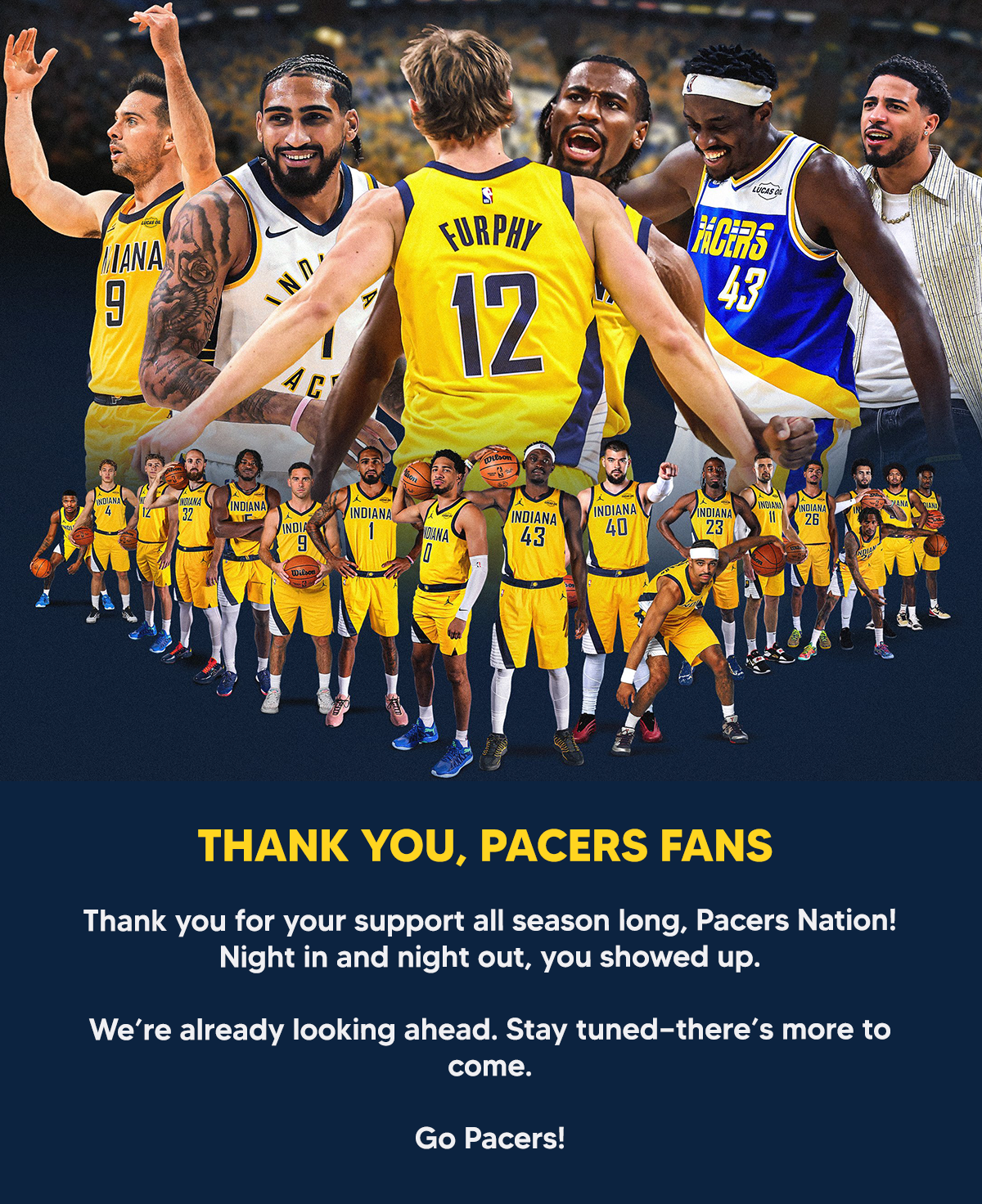 Thank you for your support all season long, Pacers Nation! Night in and night out, you showed up. We're already looking ahead. Stay tuned-there's more to come. Go Pacers!