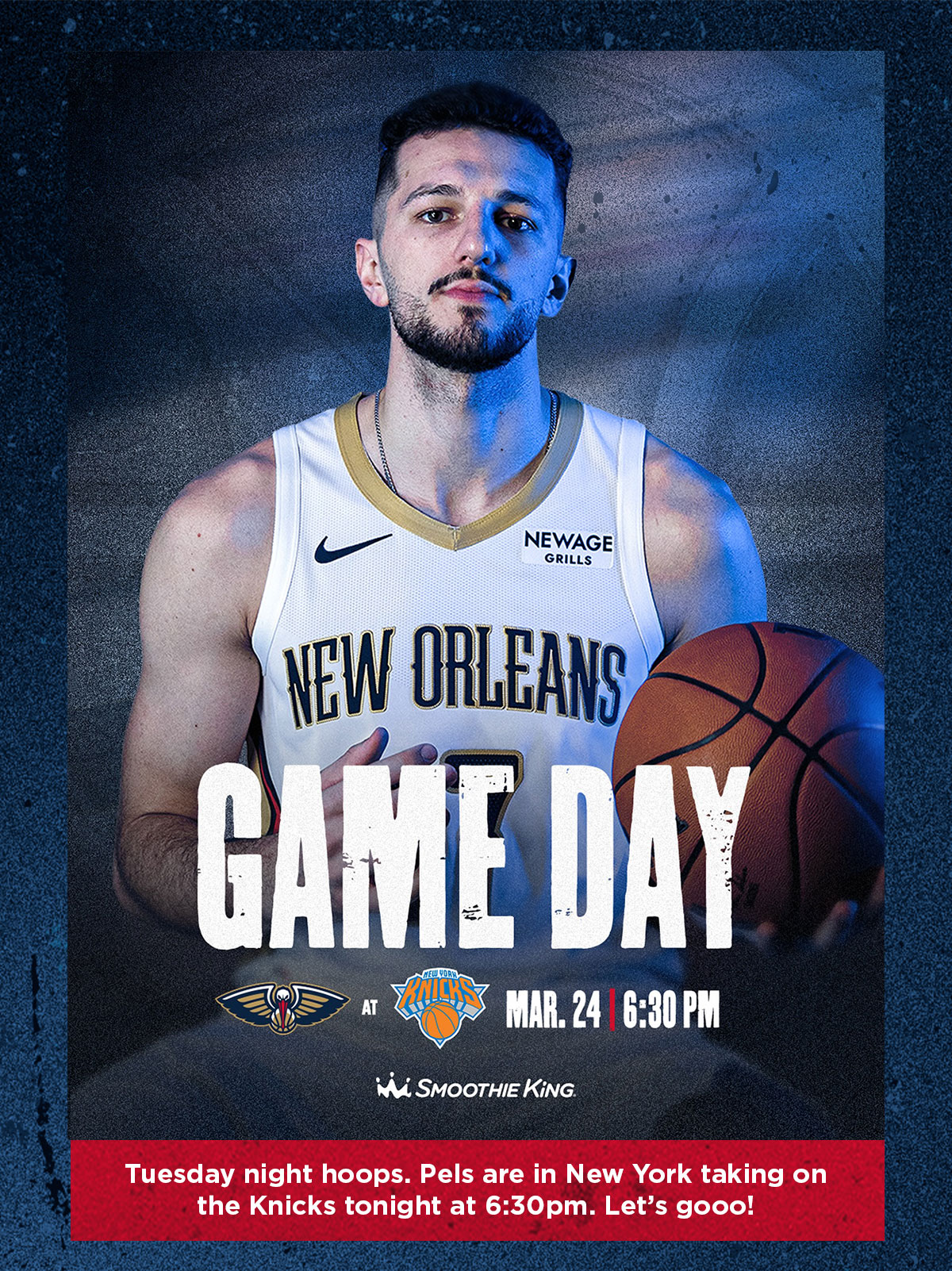 Tuesday night hoops. Pels are in New York taking on the Knicks tonight at 6:30pm. Let's gooo!