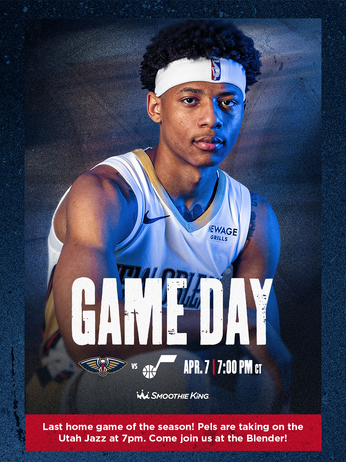Last home game of the season! Pels are taking on the Utah Jazz at 7pm. Come join us at the Blender!