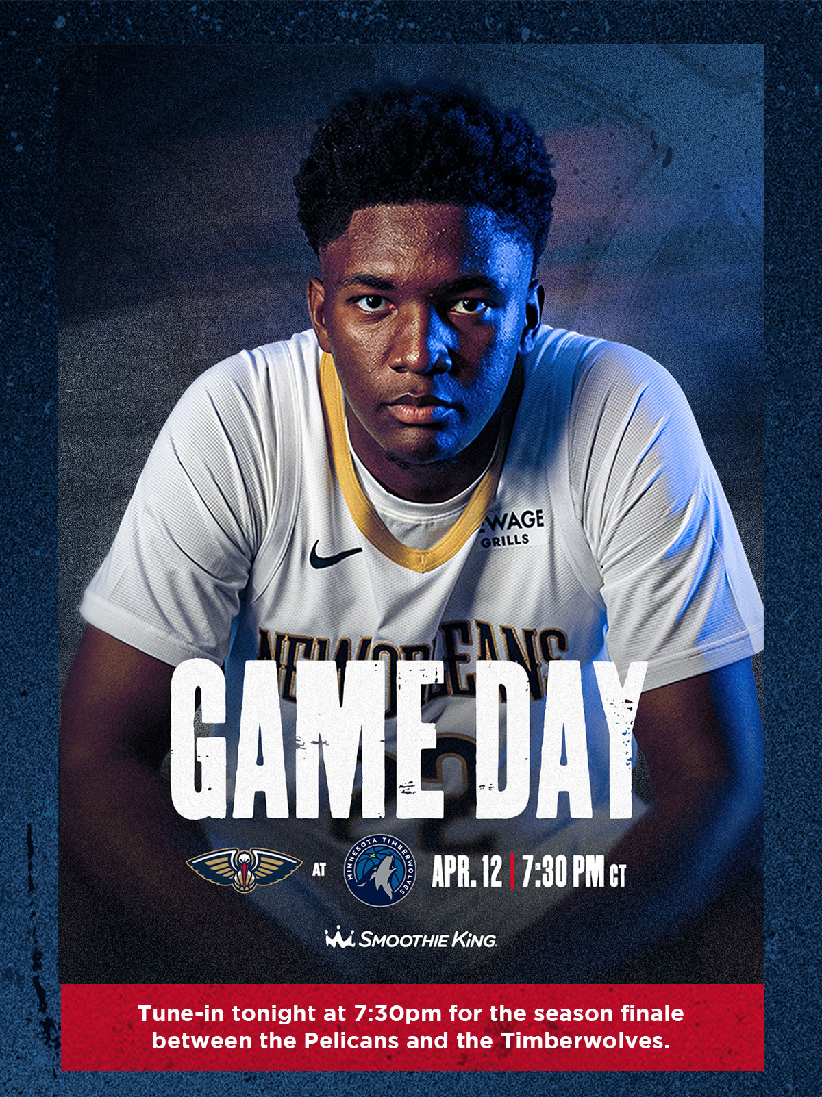 Tune-in tonight at 7:30pm for the season finale between the Pelicans and the Timberwolves