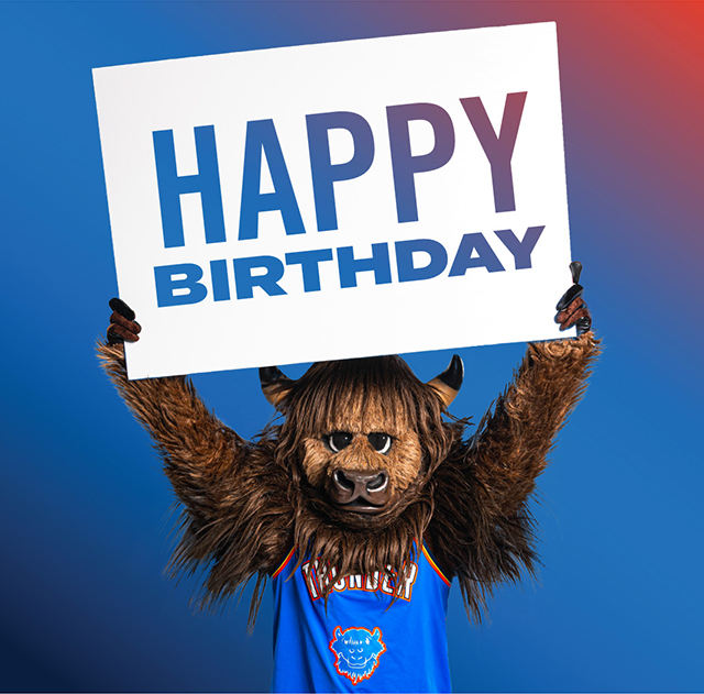 Rumble holding Birthday Sign