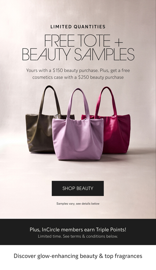 Free Tote + Beauty Samples Yours with $150 beauty purchase - Shop Beauty