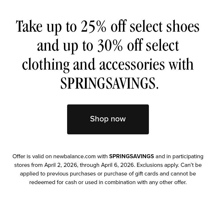 Take up to 25% off select shoes and up to 30% off select clothing and accessories.