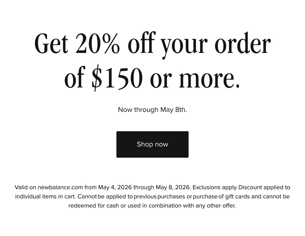 Get 20% off your order when you spend $150 or more. Now through May 8th. - Shop now