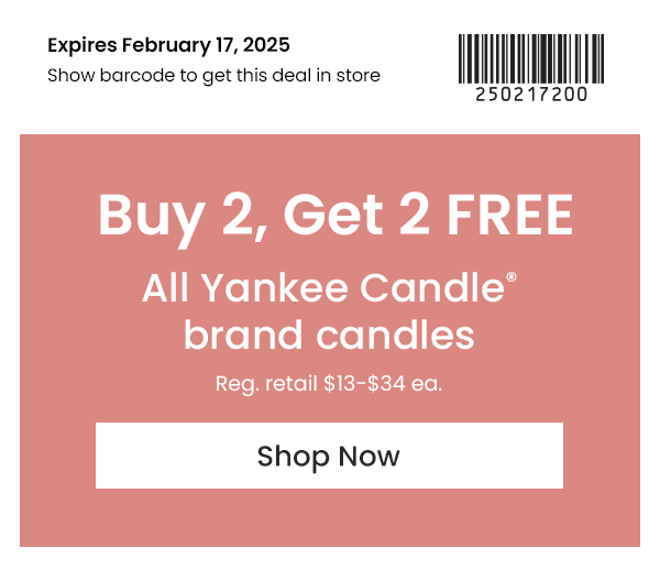 Buy 2, Get 2 Free all Yankee Candle® brand candles