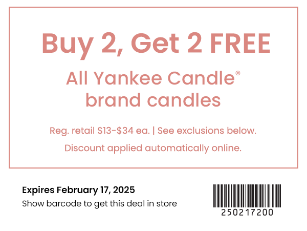 Buy 2, Get 2 Free all Yankee Candle® brand candles