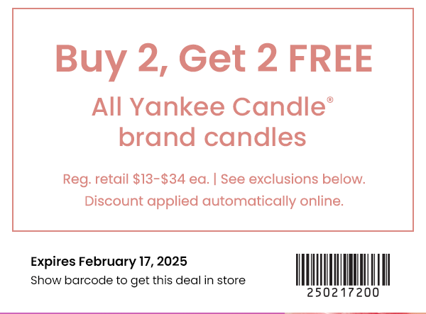 Buy 2, Get 2 Free all Yankee Candle® brand candles