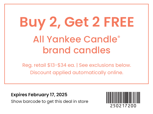 Buy 2, Get 2 Free all Yankee Candle® brand candles