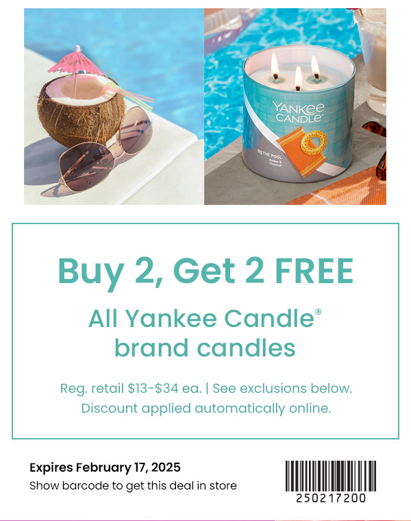 But 2, Get Two Free all Yankee Candle brand candles