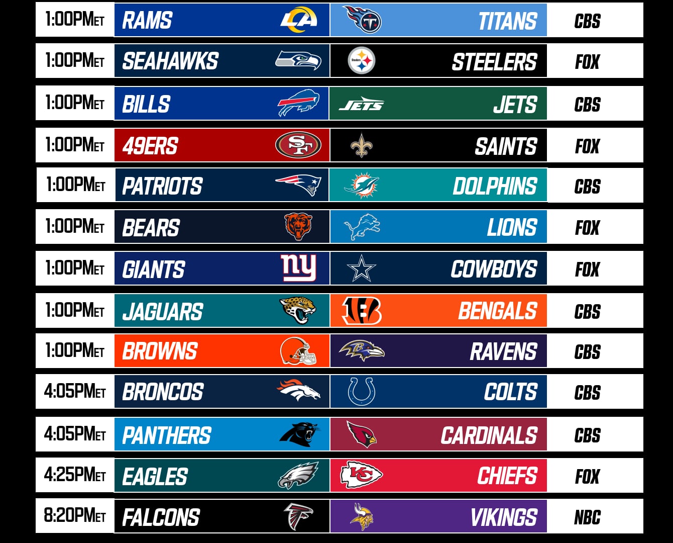 The Sunday Slate Full Schedule