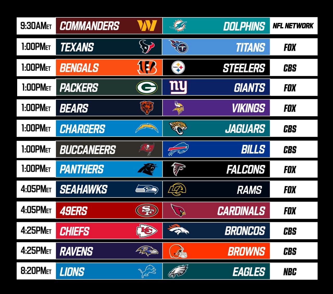 The Sunday Slate Full Schedule