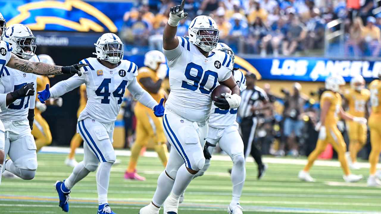 After having hand in 3 Colts interceptions, Grover Stewart finally gets one of his own in win over Chargers. Tap to read more.