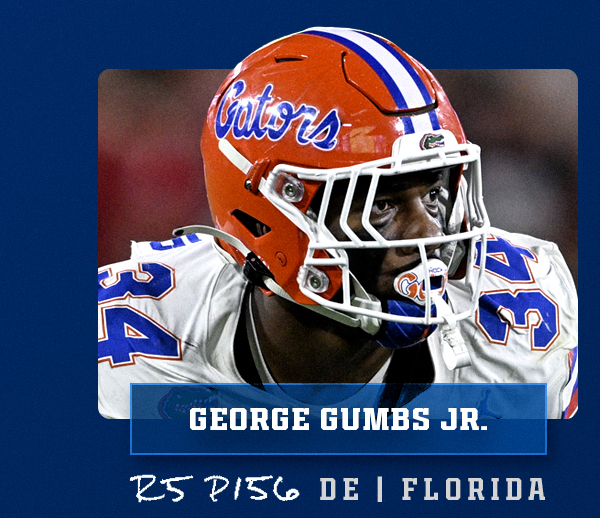 Round 5, Pick 156: Defensive end George Gumbs Jr. Tap for details.