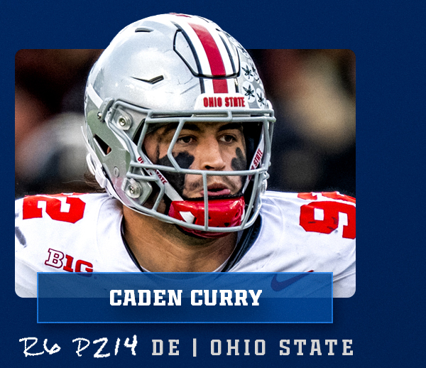 Round 6, Pick 214: Defensive end Caden Curry. Tap for details.
