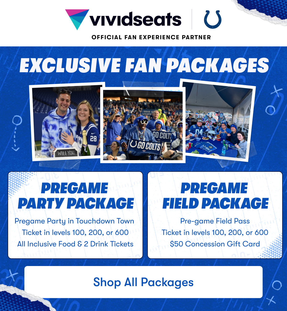 Vivid Seats offers exclusive fan packages, including pregame party and field packages! Tap to shop now.