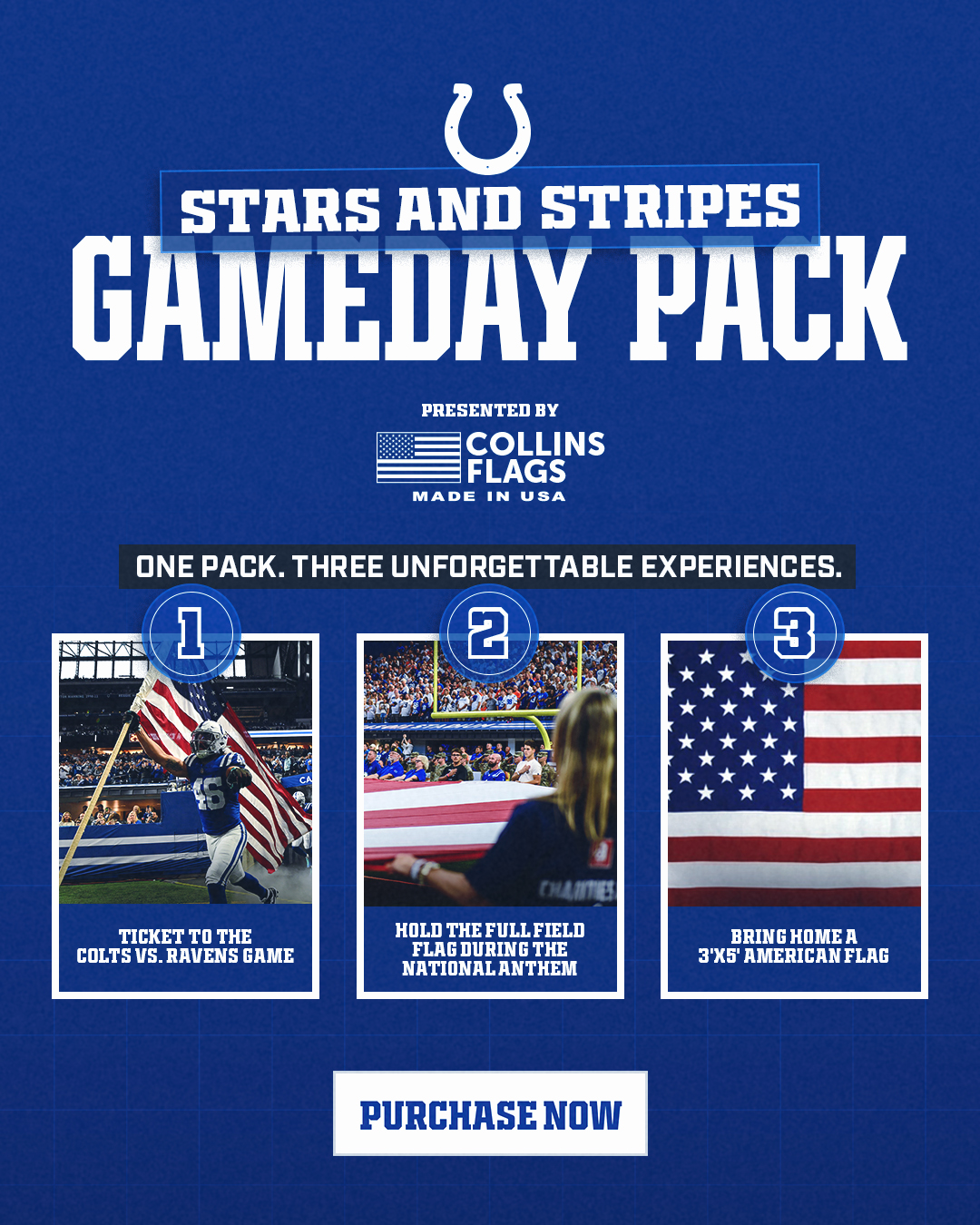 Stars and Stripes Gameday Pack. Hold the Full Field Flag, Tap to Purchase.