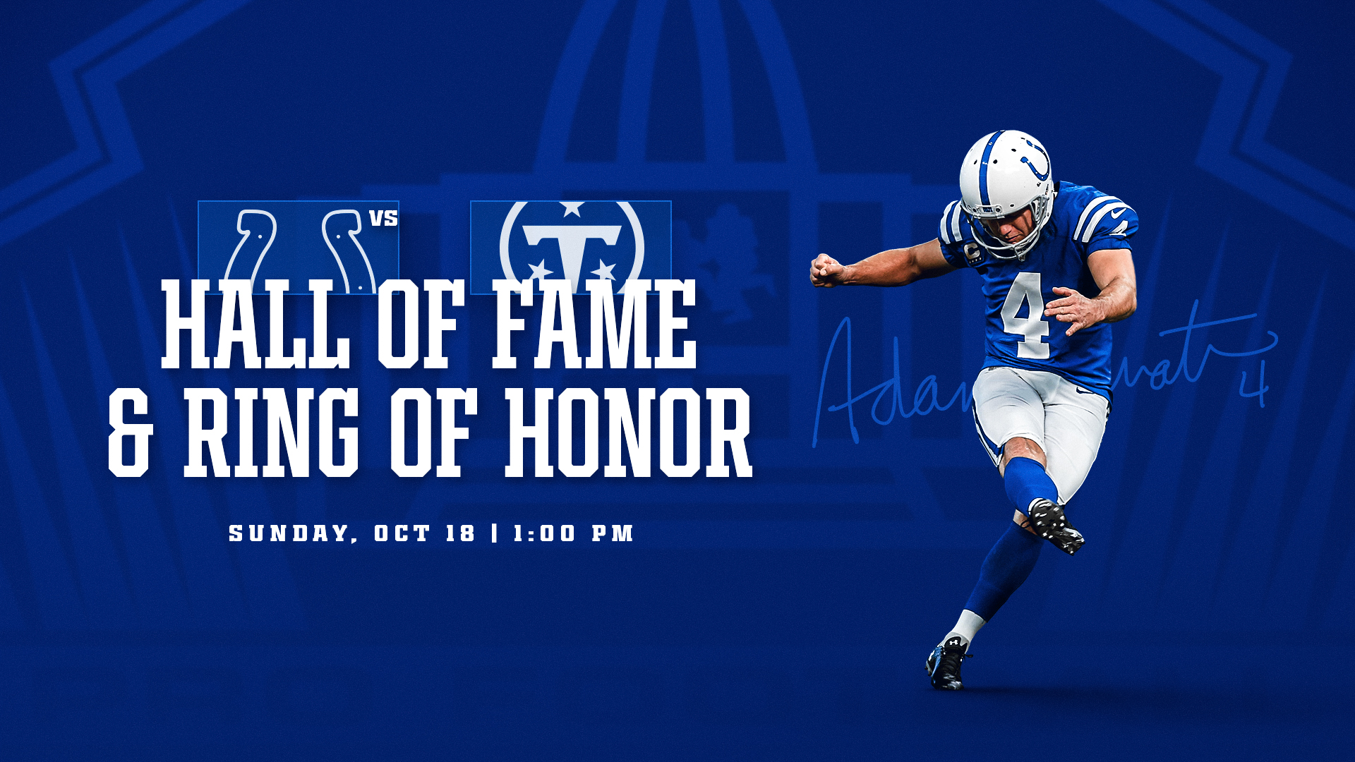 Join us on October 18 as we celebrate Adam Vinatieri's induction into the Colts Ring of Honor and Hall of Fame. Tap to learn more.