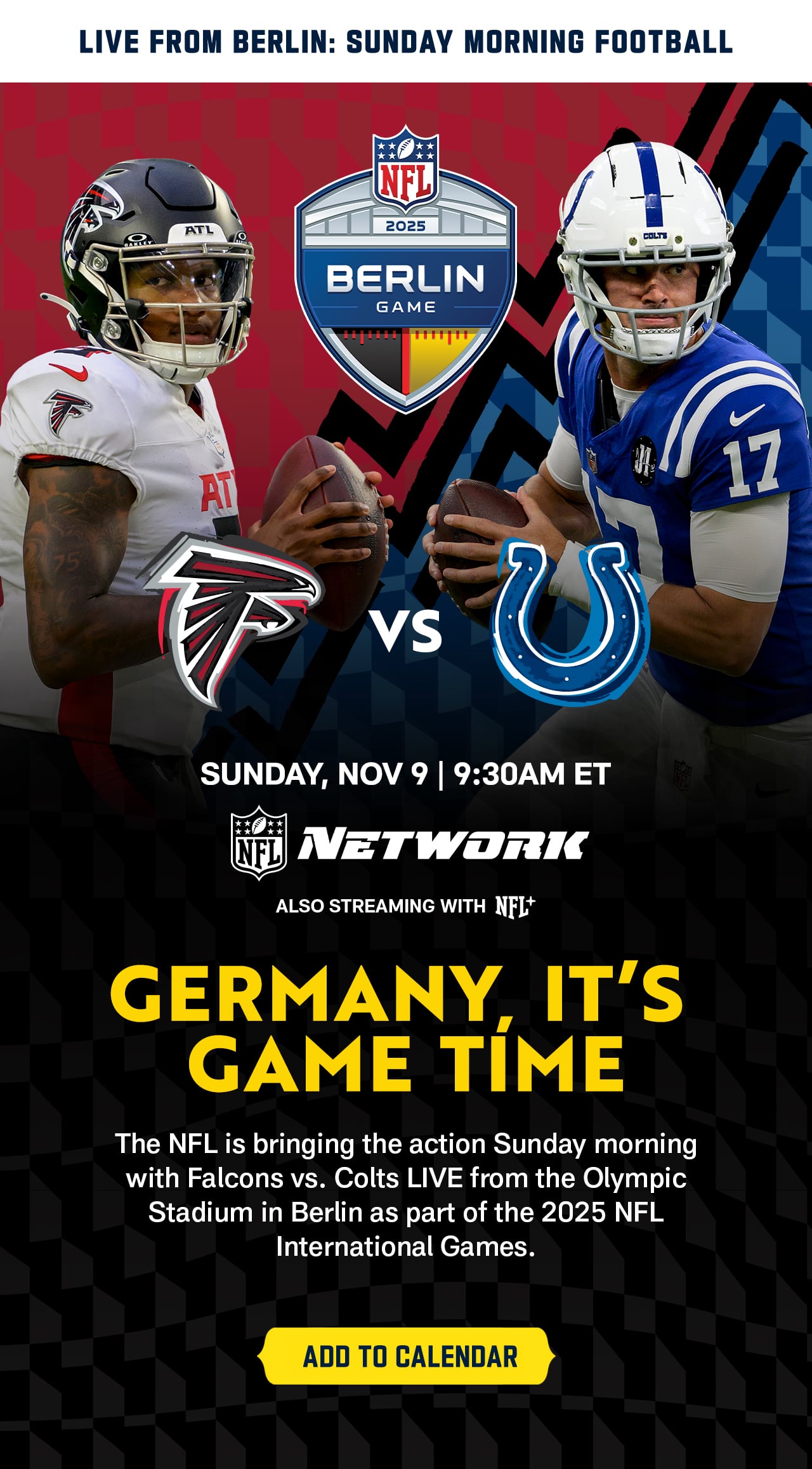 Live From Berlin: Sunday Morning Football - Falcons vs Colts - Add To Calendar