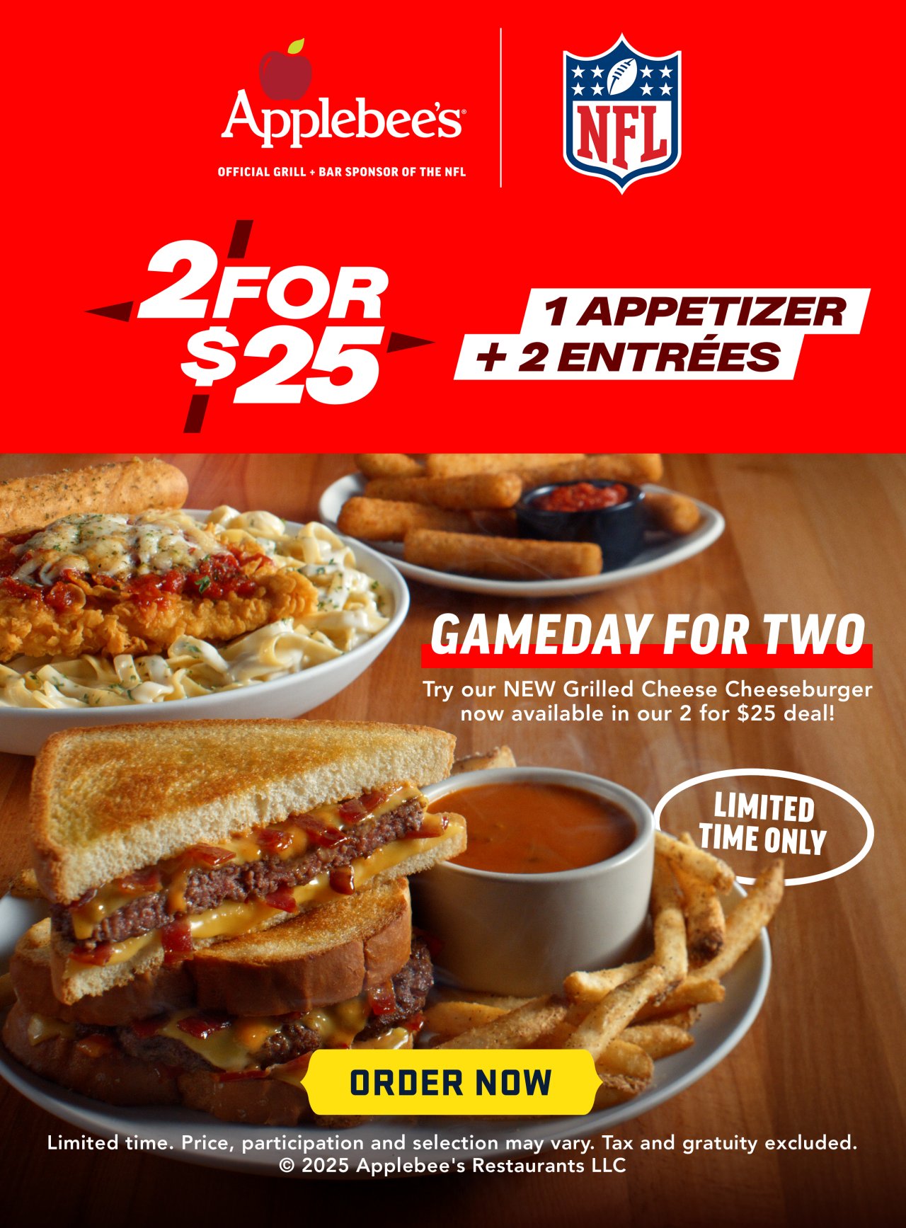 Applebee's NFL Gameday For Two. Order Now. 