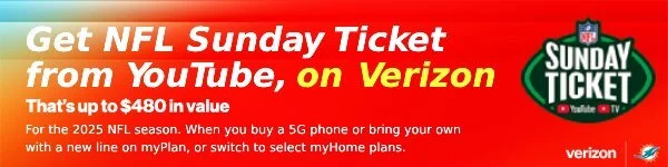 GET NFL Sunday Ticket from Youtube, on Verizon - That's up to $480 in value