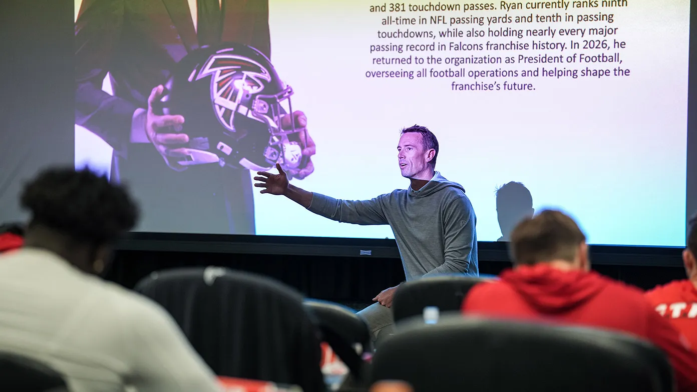 Matt Ryan presenting to Falcons rookies