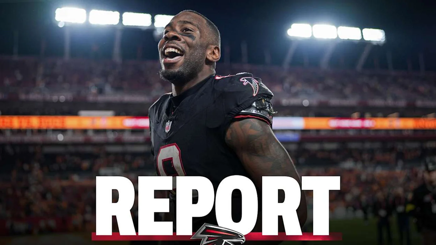 Kyle Pitts on gameday with text 'Report'