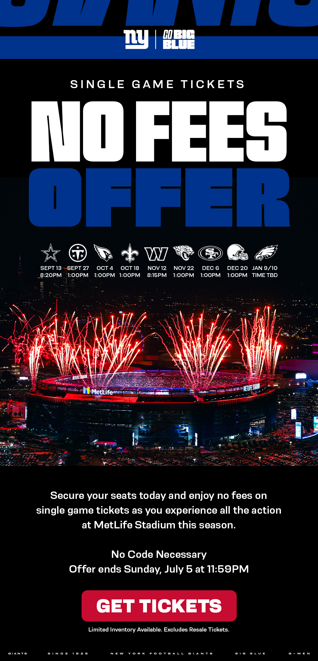 No Fees Ticket Offer