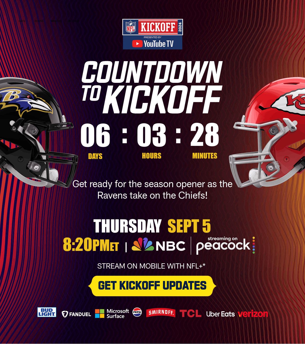 Countdown To Kickoff - Get Kickoff Updates
