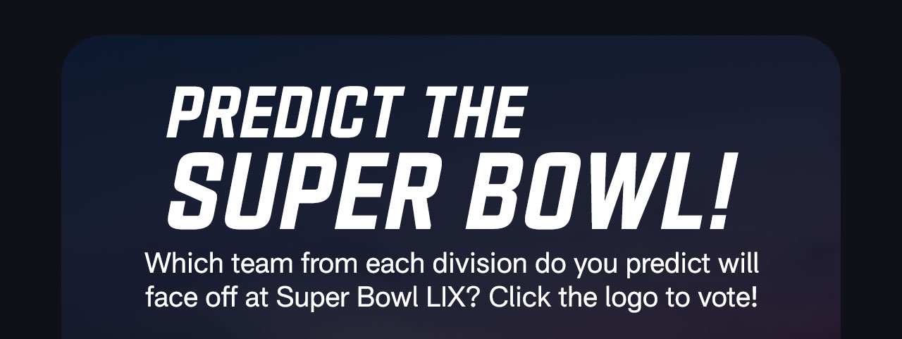 Which team from each division do you want to see in the Super Bowl? click the logo to vote!