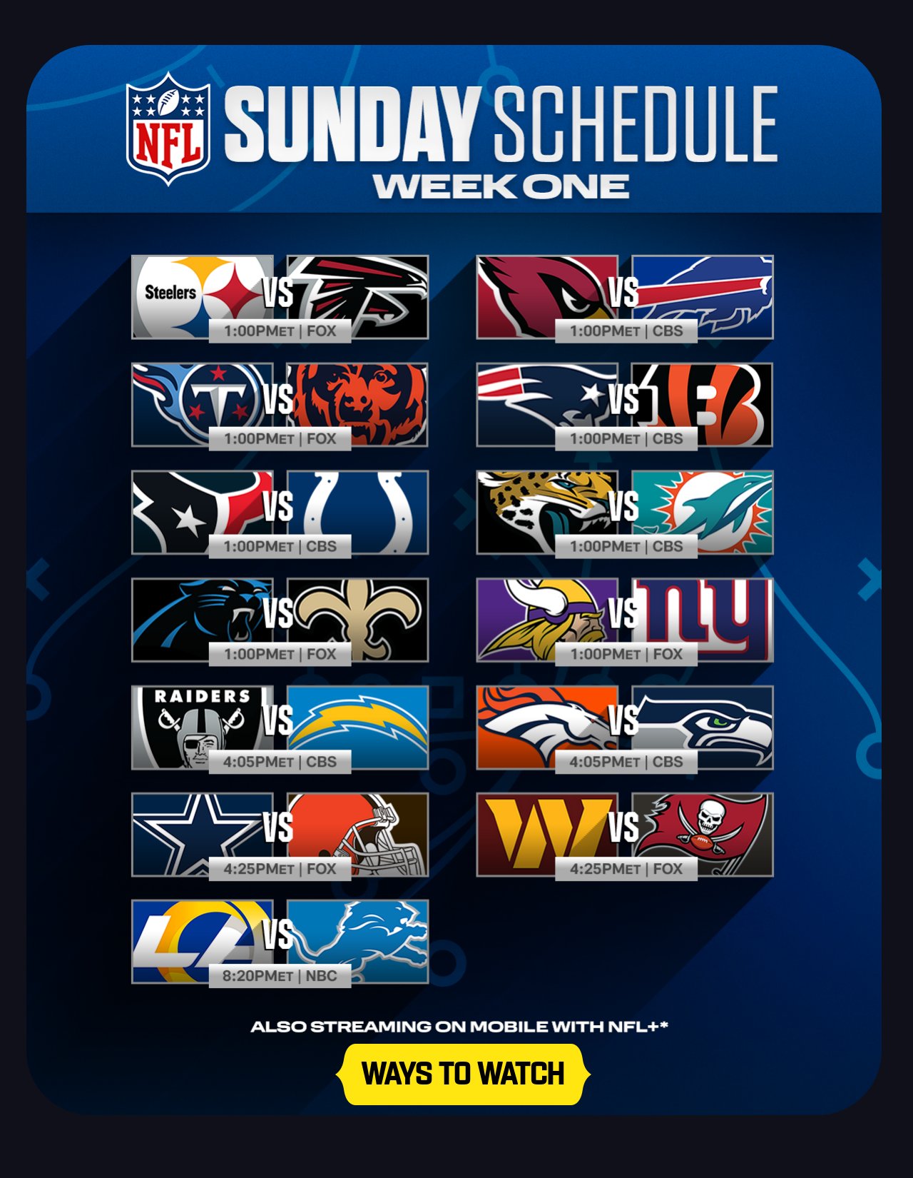 Week 1 Sunday Schedule