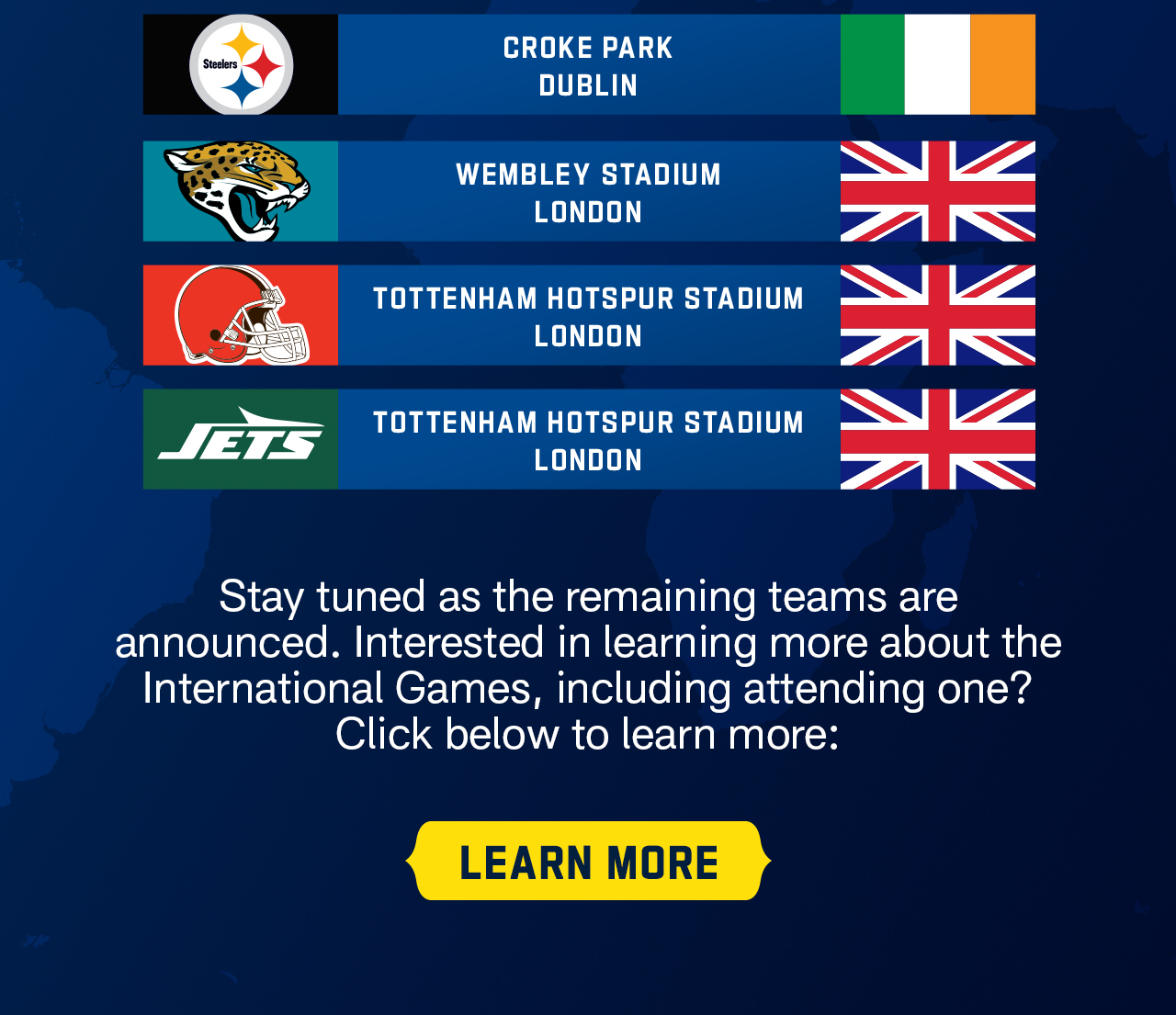 Stay tuned as the remaining teams are announced. - Learn more