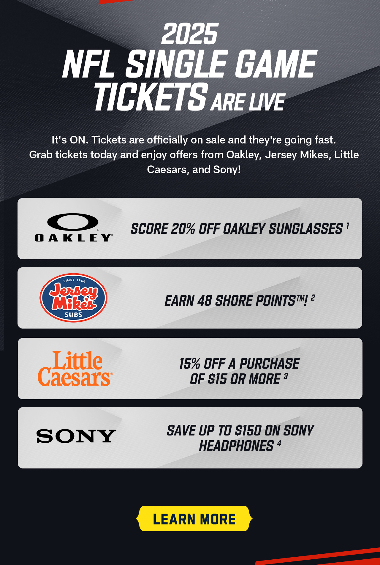 2025 NFL Single Game Tickets are Live