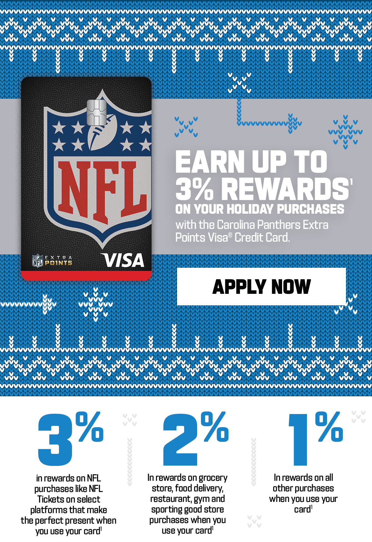 Apply now for the Carolina Panthers Extra Point Visa Credit Card
