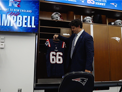 Will Campbell in the Patriots Locker Room.