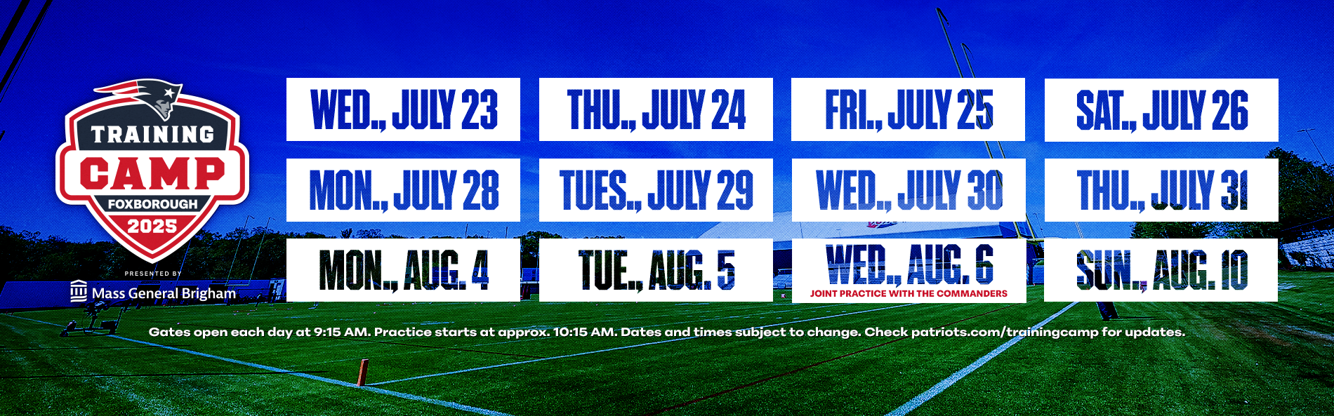 Patriots Training Camp Schedule.