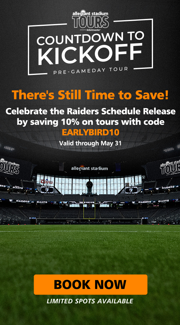Celebrate the Raiders Schedule Release by saving 10% on tours with code EARLYBIRD10