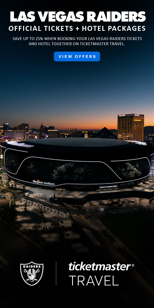 Las Vegas Raiders Official Tickets + Hotel Packages | Save up to 25% when booking your Las Vegas Raiders Tickets and hotel together on Ticketmaster Travel |  View Offers
