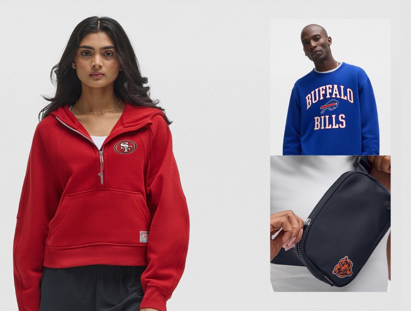 Image of Lululemon sweatshirts and belt bag on models.
