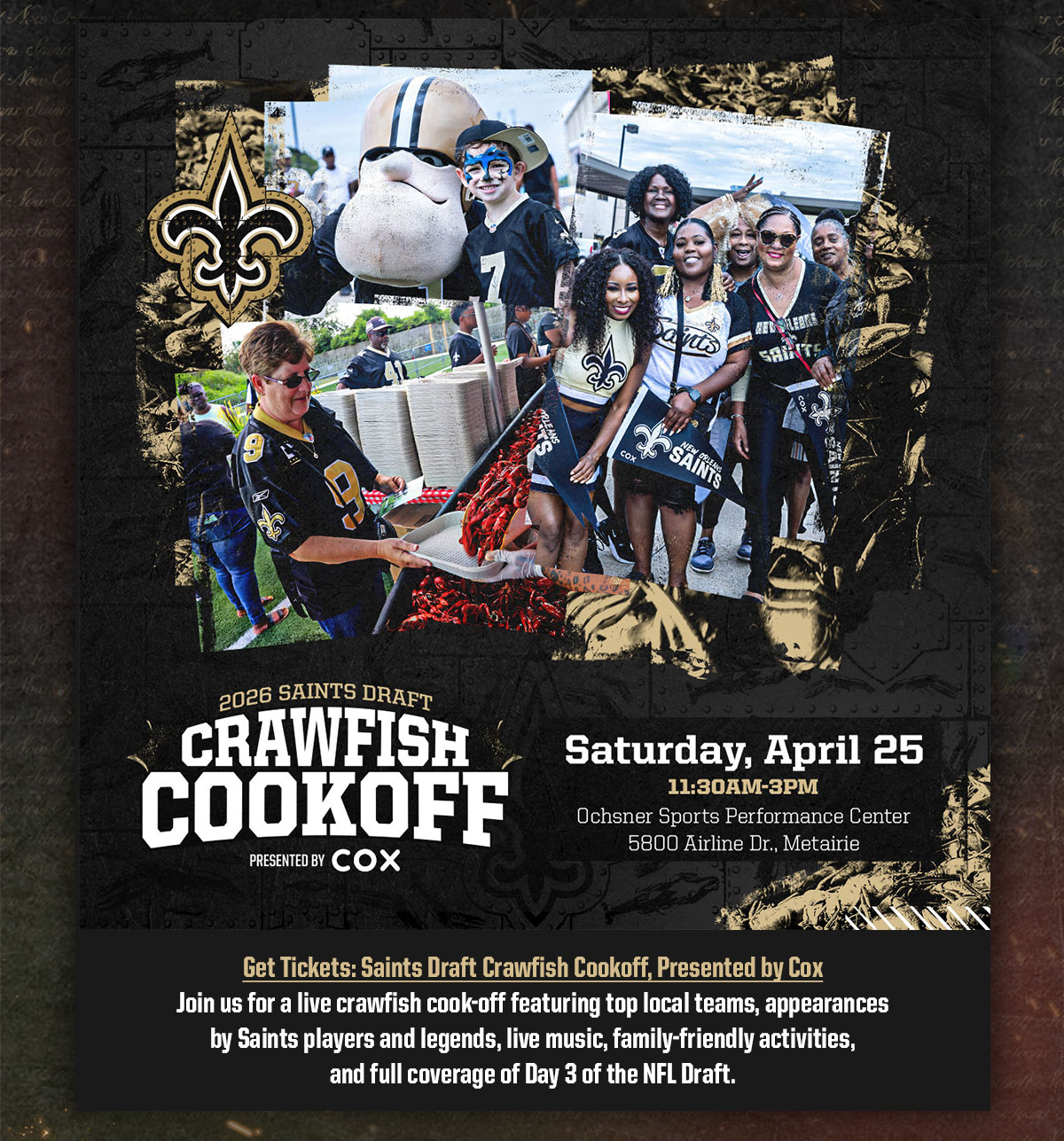 Get Tickets: Saints Draft Crawfish Cookoff