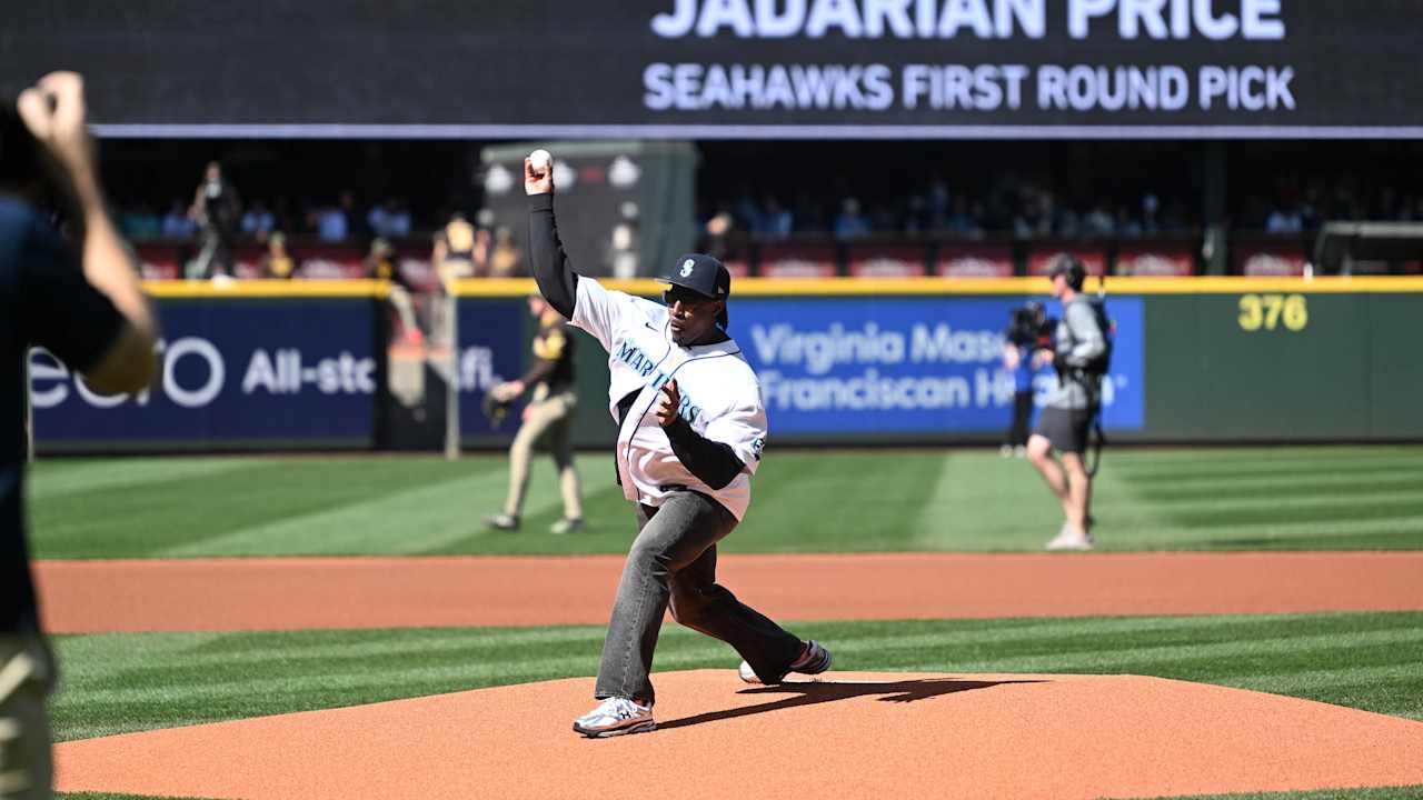 Jadarian Price Tosses The Ceremonial First Pitch At The Mariners Game