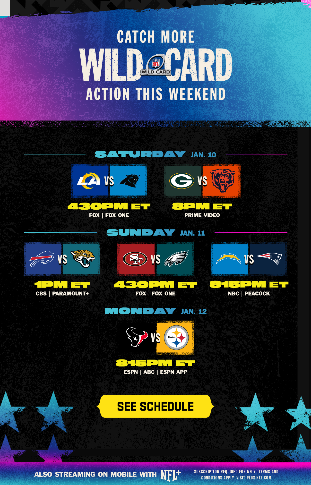 Catch More Wild Card Action This Weekend. See Schedule.