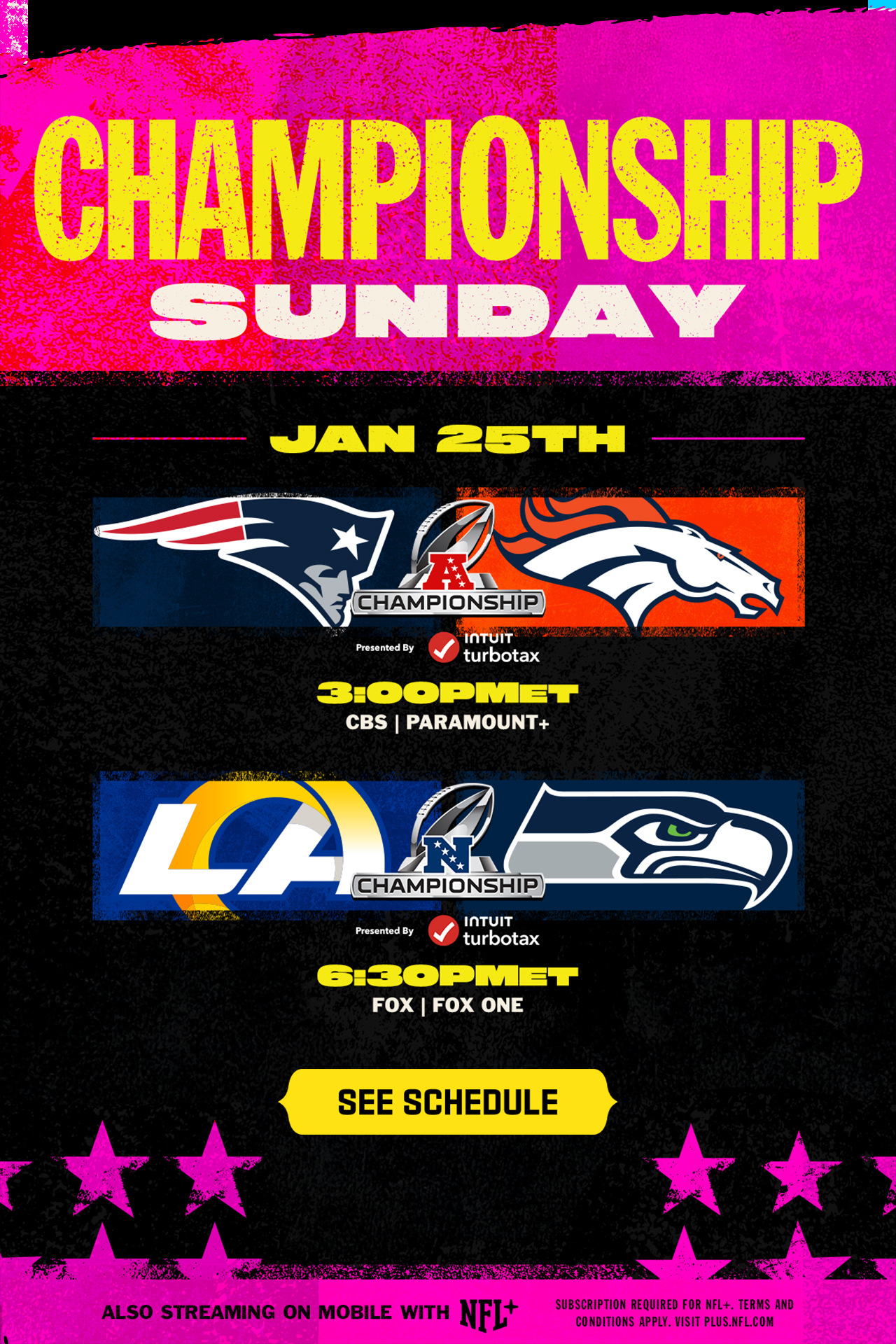 Championship Sunday. Jan 25th. See Schedule.
