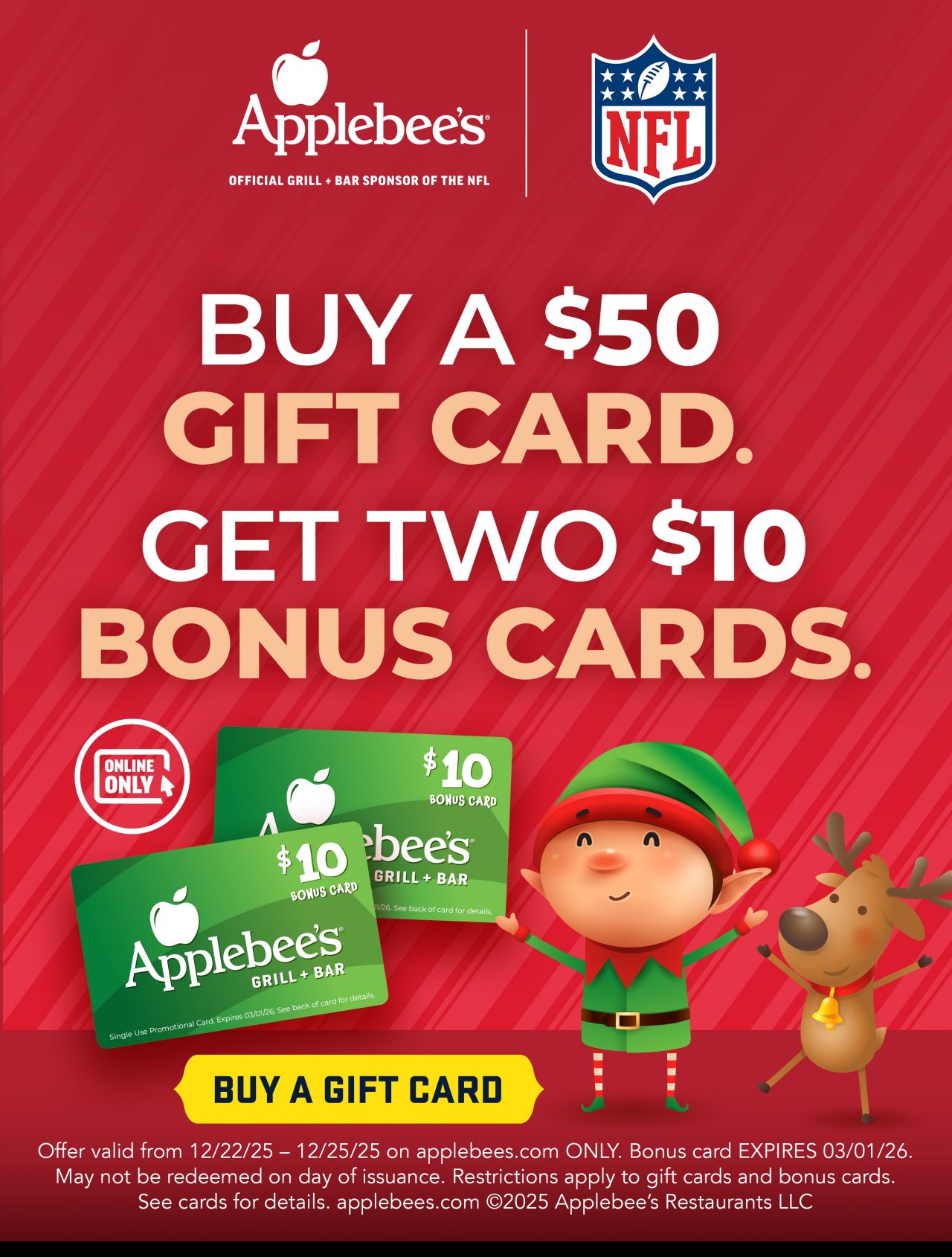 Buy A $50 Gift Card. Get Two $10 Bonus Cards. Buy A Gift Card.