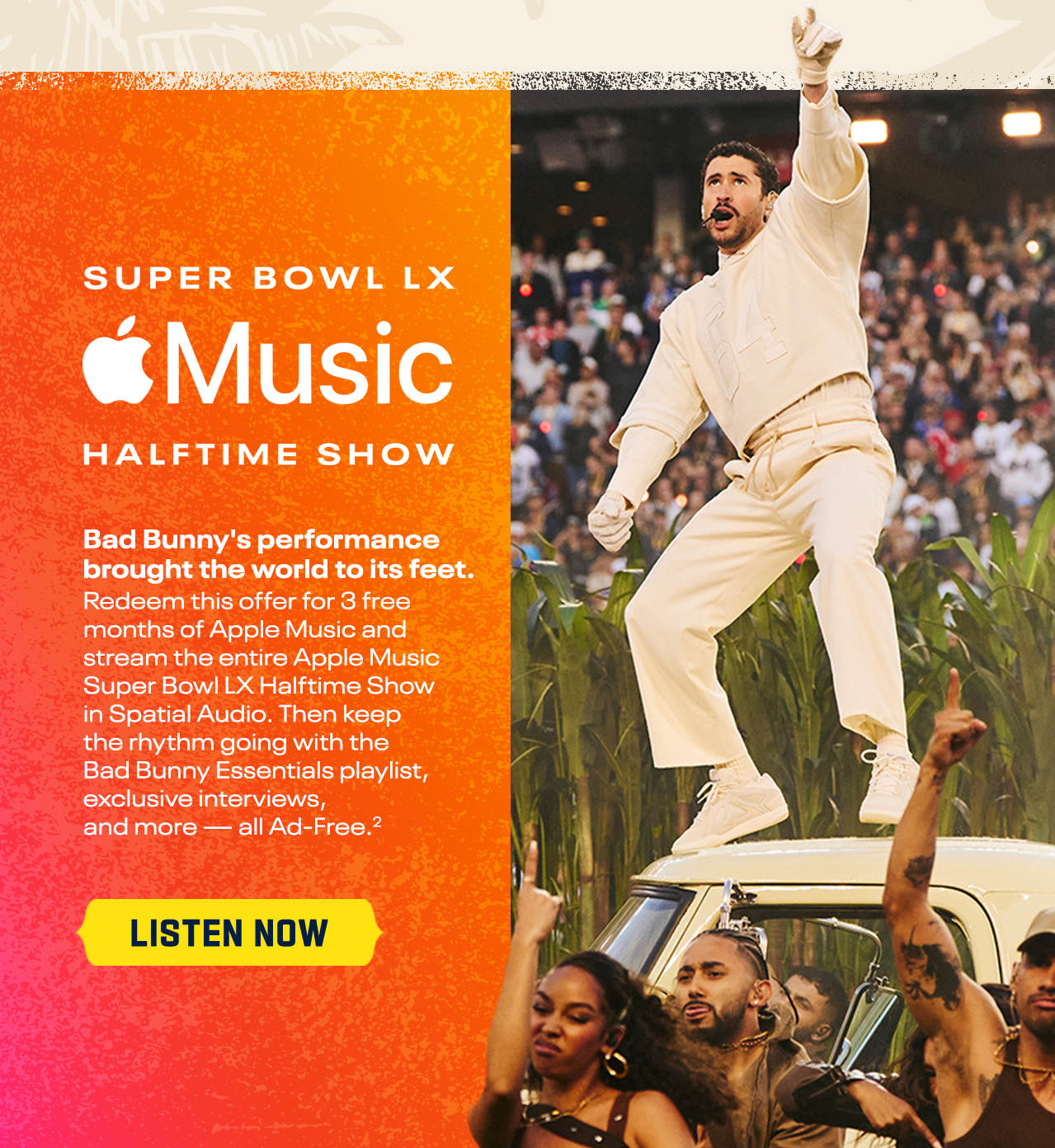 Super Bowl LX Apple Music Halftime Show. Listen Now.