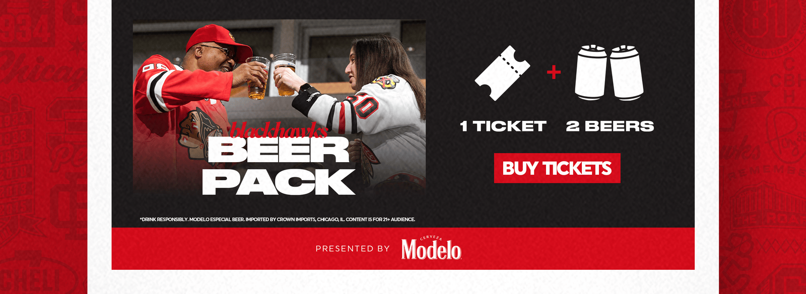 Blackhawks Beer Pack - 1 Ticket + 2 Beers