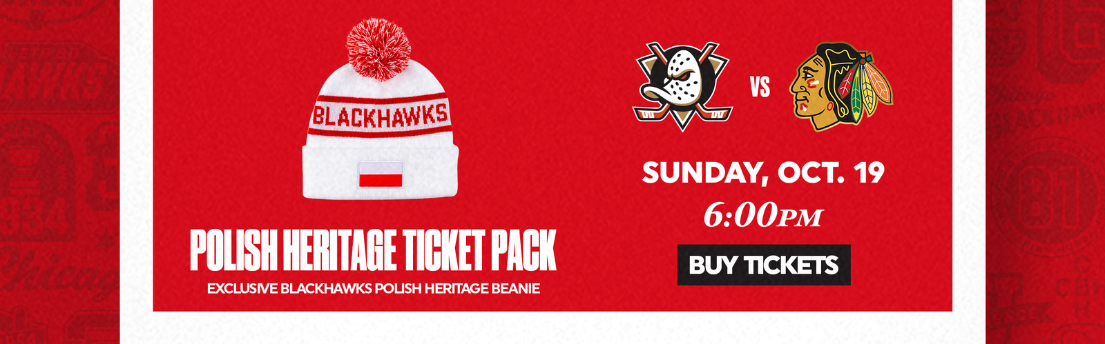 Polish Heritage Ticket Pack - Exclusive Blackhawks Polish Heritage Beanie