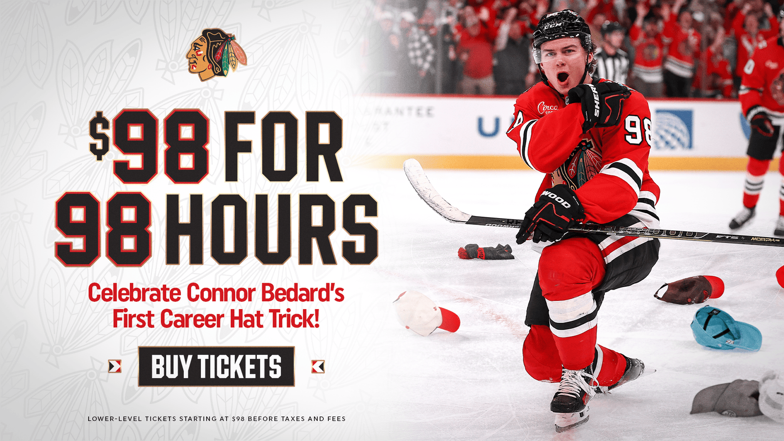 $98 For 98 Hours - Celebrate Connor Bedard's First Career Hat Trick