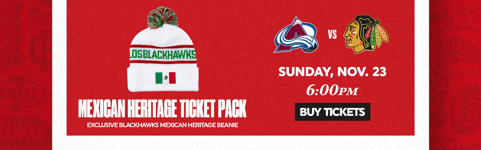 Mexican Heritage Ticket Pack - Exclusive Blackhawks Mexican Heritage Beanie