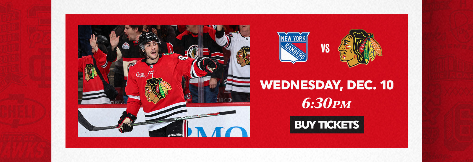 Blackhawks vs Rangers - Wednesday, December 10 at 6:30pm
